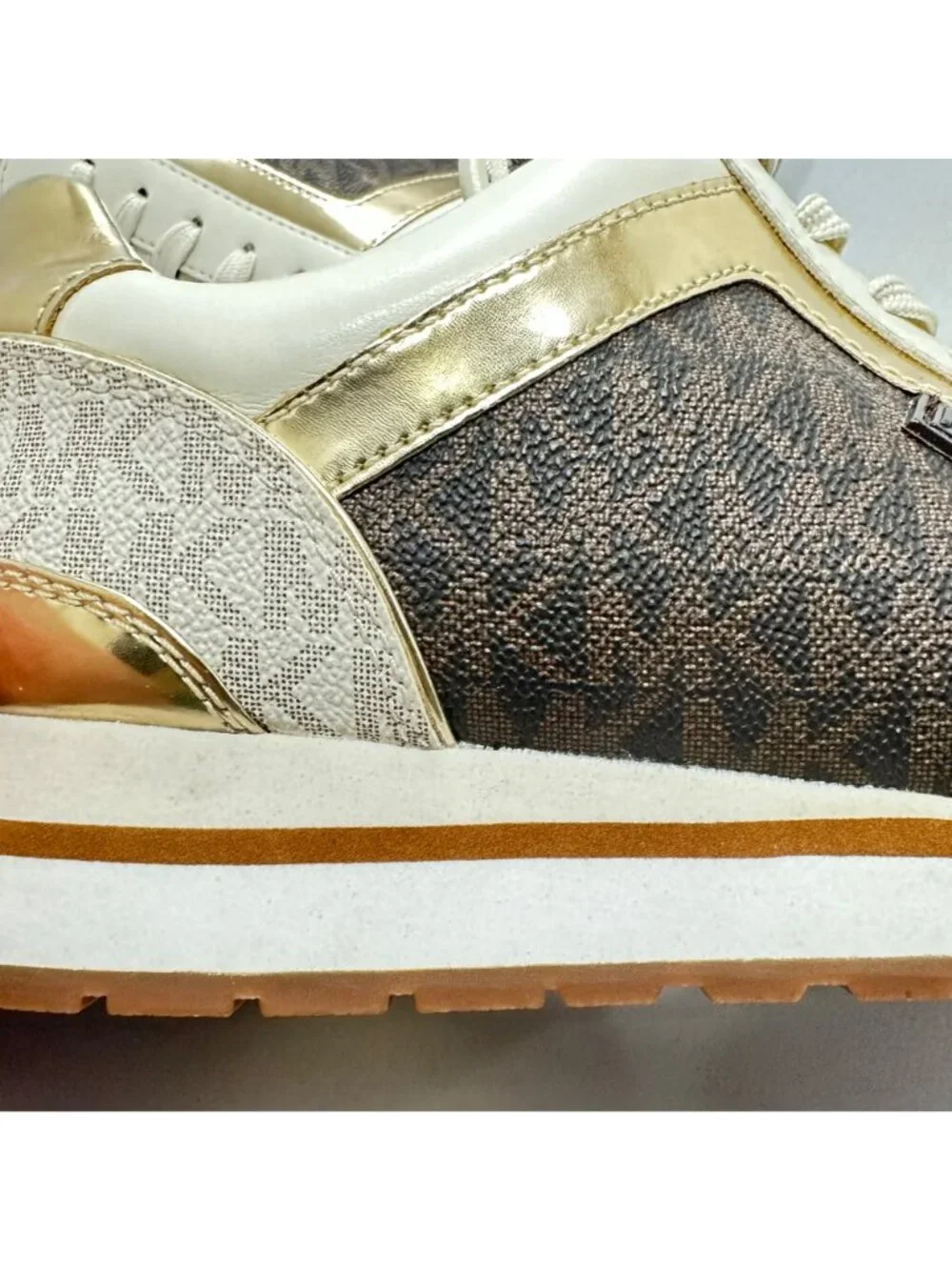 ✨Michael Kors Maddy Trainer Sneaker Vanilla Brown Gold Sz 6.5 Women Shoes Casual - Picture 9 of 10